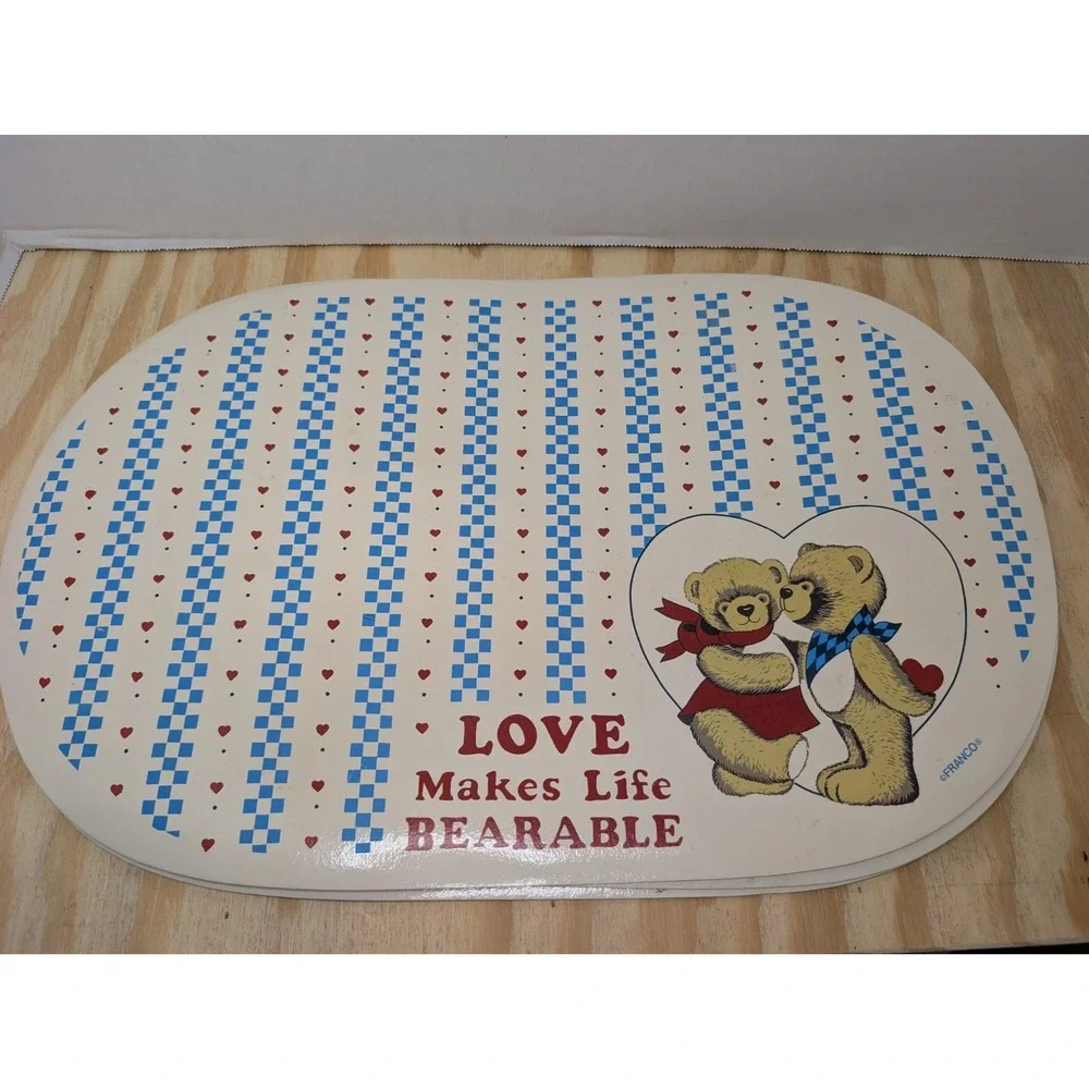 Vintage FRANCO Lot Of 3 Teddy Bear Love Makes Life Bearable Placemat 17x11 Retro